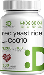 Deal Supplement Red Yeast Rice 1,200mg Per Serving with CoQ10, 300 Capsules - Antioxidant Support - Pure Monascus Purpureus Powder Source - Citrinin Free, Non-GMO