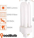GoodBulb 26 Watt CFL Light Bulbs 4 Pin GX24Q-3 Base 5000K Daylight 26W High Output 1800 Lumens Triple Tube Compact Fluorescent Light Bulbs Plug-in Car Dealership Lighting 10 Pack
