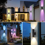 KIZON Smart Porch Lights 2 Pack, RGB Modern Outdoor Wall Lights Dusk to Dawn Exterior Lighting Fixture App Control with Remote, Up and Down Outdoor Sconce Lights for House Patio Garage, ETL Listed