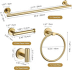 TURS Brushed Gold 5 Piece Bathroom Hardware Set, SUS304 Stainless Steel 24 Inch Bath Towel Bar Set, Round Bathroom Accessories Kit Wall Mounted