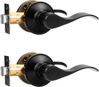 Knobonly 2 Pack Matte Black Pasage Door Levers Interior Door Handles for Hallyway andCloset Door Knobs Keyless Black Door Handles with Lock, Zinc Alloy Reversible for Right/Left