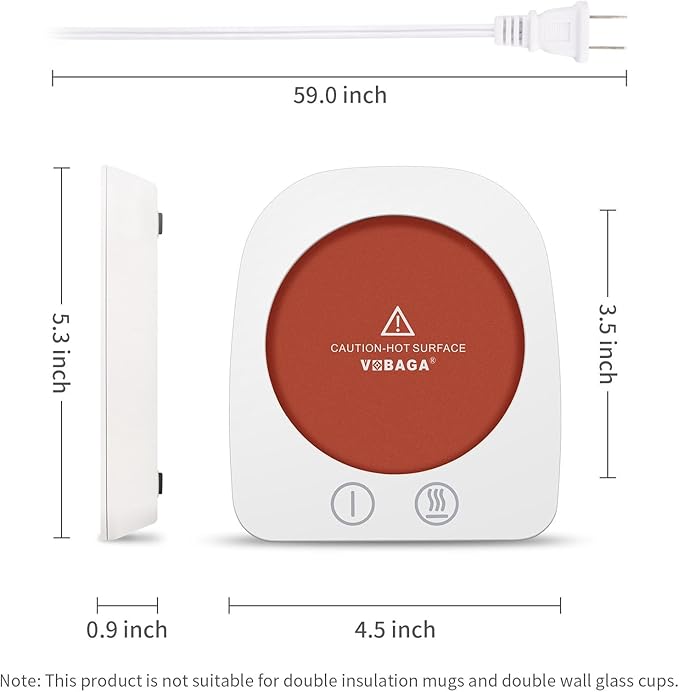 VOBAGA Coffee Warmer & Mug Warmer for Home Office Home Desk Gift Use, 20w Electric Cup Beverage Warmer Plate with 3 Temperature Settings for Tea, Water, Cocoa, Soup with Auto Shut Off After 4 Hours