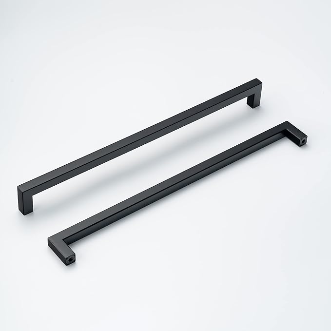 10 Pack 12-3/5 Inch Hole Center Matte Black Square Cabinet Pulls Cupboard Handles Modern Stainless Steel Black Kitchen Cabinet Handles and Pulls, Drawer Handles