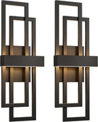 LamQee 2 Pack 25.6" Modern Outdoor Wall Light, Integrated LED 1200LM Large Exterior Lighting Fixture Rectangle Outdoor Sconce, Matte Black Wall Mount Porch Light Outside Lamp for House Garage Patio