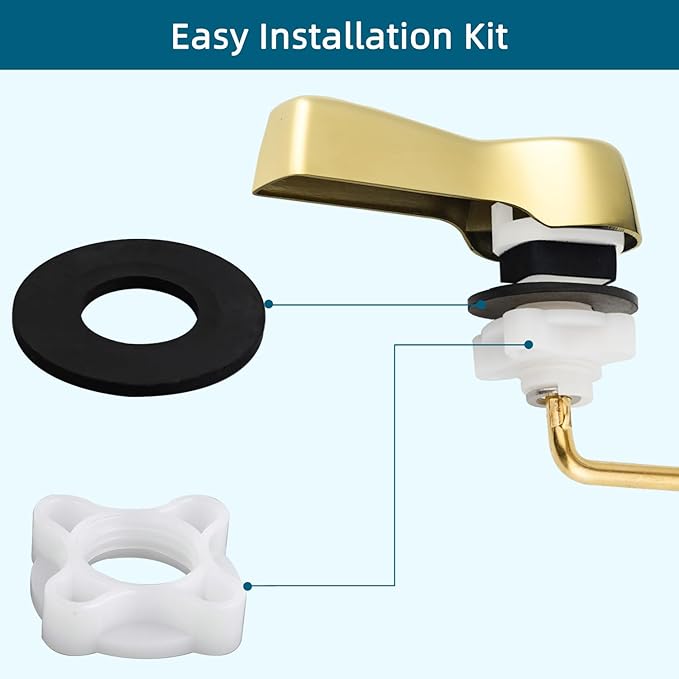 Hygie Rinse Toilet Tank Lever, Brushed Gold - Universal, Durable Metal, Includes Flapper Chain, Easy Installation, Replacement Kit for Toilet Handle