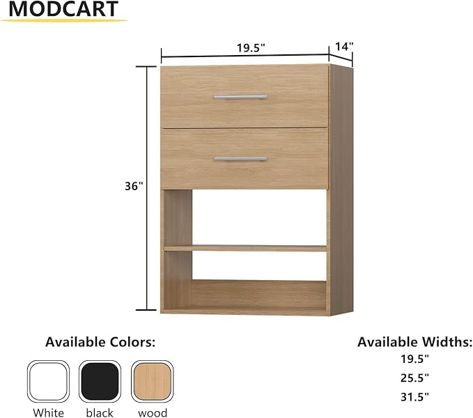 2 Drawer Short Tower Closet Unit, Modular Closet System, Wood Closet System Organizer with Storage for Walk In Closets, Clothing Rack Closet for Hanging Clothes, Bedroom, Wood, 19.5"W