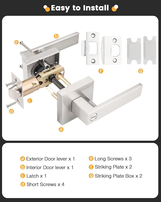 Gobrico 5 Pack Satin Nickel Square Door Levers with Privacy Lock,for Bedroom and Bathrom,Zinc Alloy Made Heavy Duty
