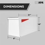 Ilyapa Modern Mailbox for Post Mount - White with White Door Powder Coated Steel, Waterproof Letter Box for Parcels, with Recessed Magnetic Close Door