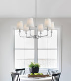 Modern 6 Light Chrome Chandelier with White Fabric Shades Elegant Ceiling Light,Farmhouse & Industrial Pendant Chandelier for Dining Room Living Room Bedroom,E12 Base