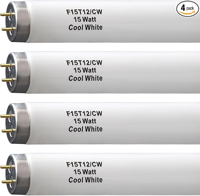 F15T12-CW T12 15 Watt 18 Inch Fluorescent Light Bulb,F15T12-CW 15 Watt Cool White,4100K,T12 Linear Fluorescent Lamp,Medium Bi-Pin G13 Base,850 Lumens(4Pack)