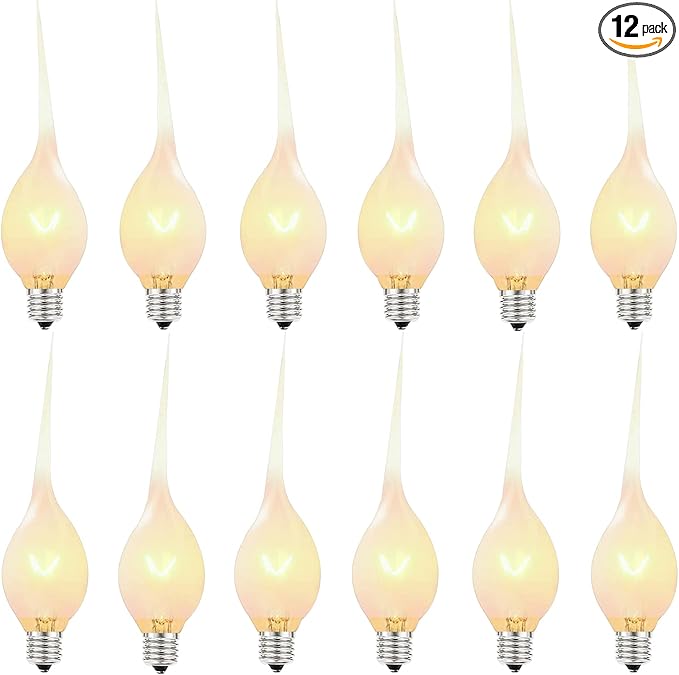 Silicone Dipped Candle Light Bulbs Country Style Candle Replacement Bulbs 5 Watts Clear Silicone Light Bulbs for Window Candles Chandeliers, C7/E12 Candelabra Base (12 Pack)
