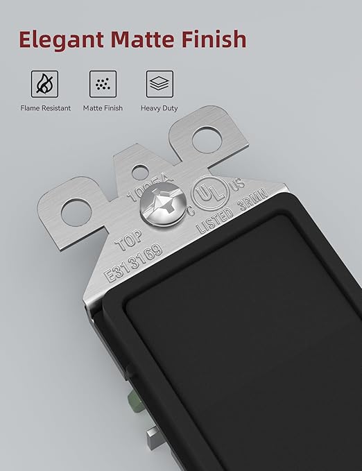 AIDA 10 Pack 3 Way Decorative Light Switch, 15Amp, 120/277 Volt, AC Decorator Rocker Paddle Wall Switch Replacement, UL Listed - Residential and Commercial Grade,Matte Black