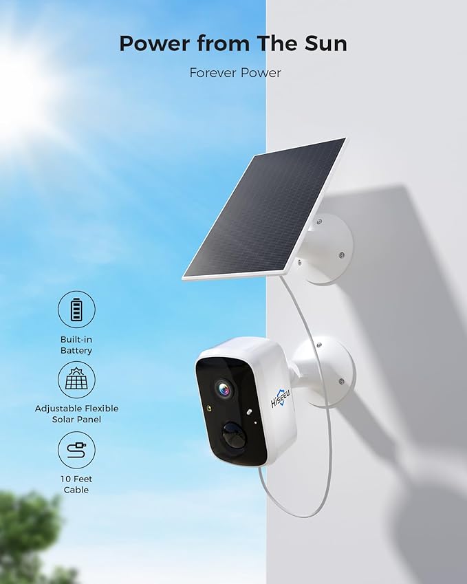 Hiseeu Solar Security Cameras Wireless Outdoor System, 8 Cam-Kit, Expandable to 10CH, No Monthly Fee, Solar-Powered, Home Security Cameras System with 2K Color Night Vision, 2.4G & 5G WiFi, 1TB HDD