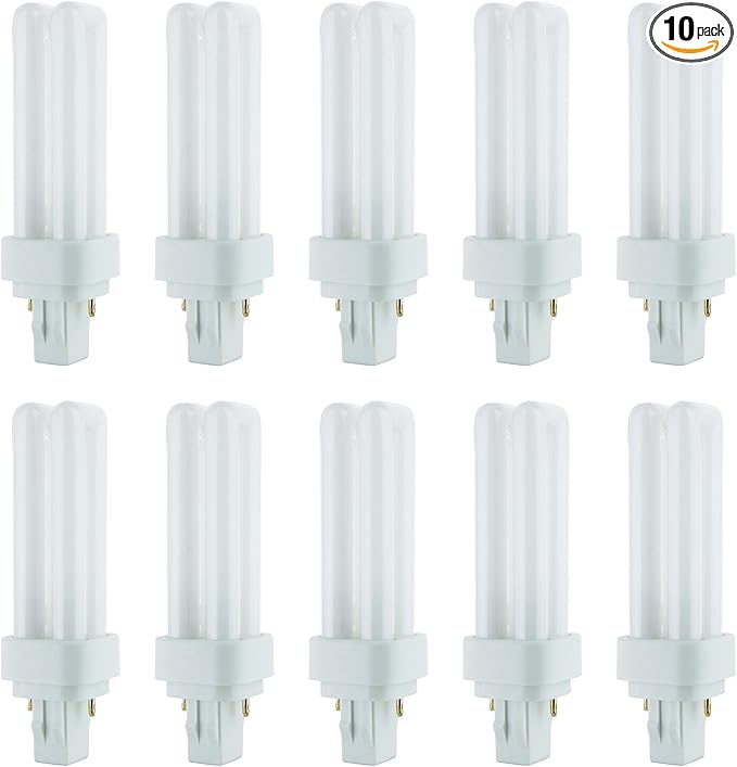 Sunlite 40539 PLD13/SP30K/10PK Double Twin Tube Compact Fluorescent Lamp, PLD 2-Pin, 13 Watts, 660 Lumens, 3000K Warm White, 2-Pin (GX23-2) Base, 10 Pack