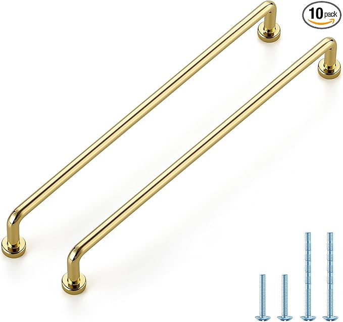 JOY DECOR Cabinet Pulls – 8-3/4 Inch Hole Center, Polished Brass, 10 Pack, Zinc Alloy Cabinet Handles for Drawers & Cupboard – Vintage Style Hardware for Kitchen, Bathroom, Dresser, Furniture Makeover