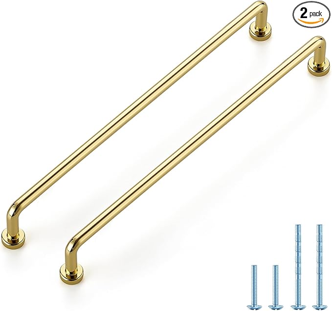 JOY DECOR Cabinet Pulls – 8-3/4 Inch Hole Center, Polished Brass, 2 Pack, Zinc Alloy Cabinet Handles for Drawers & Cupboard – Vintage Style Hardware for Kitchen, Bathroom, Dresser, Furniture Makeover