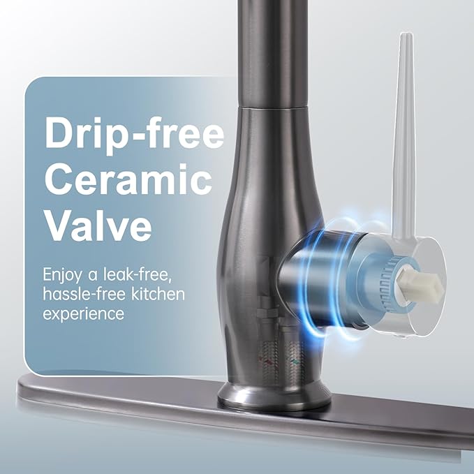 GIMILI Black Stainless Kitchen Faucet with LED Single Handle Kitchen Sink Faucet with Pull Down Sprayer Commercial Double-Headed Stainless Steel Kitchen Faucets Sink with Deck Plate