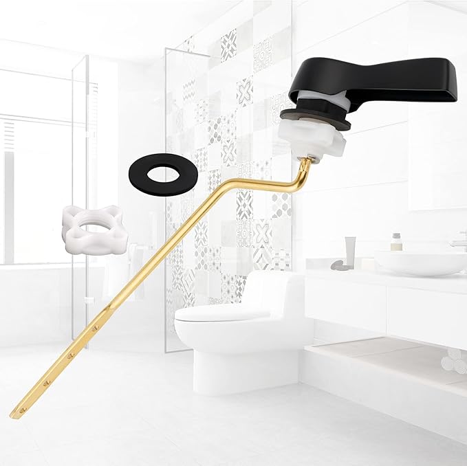 Hibbent Universal Metal Side Mount Toilet Handle Replacement Kit, Brass Toilet Flush Tank Lever with Stainless Steel Flapper Chains for Most Toilets, Matte Black Finish