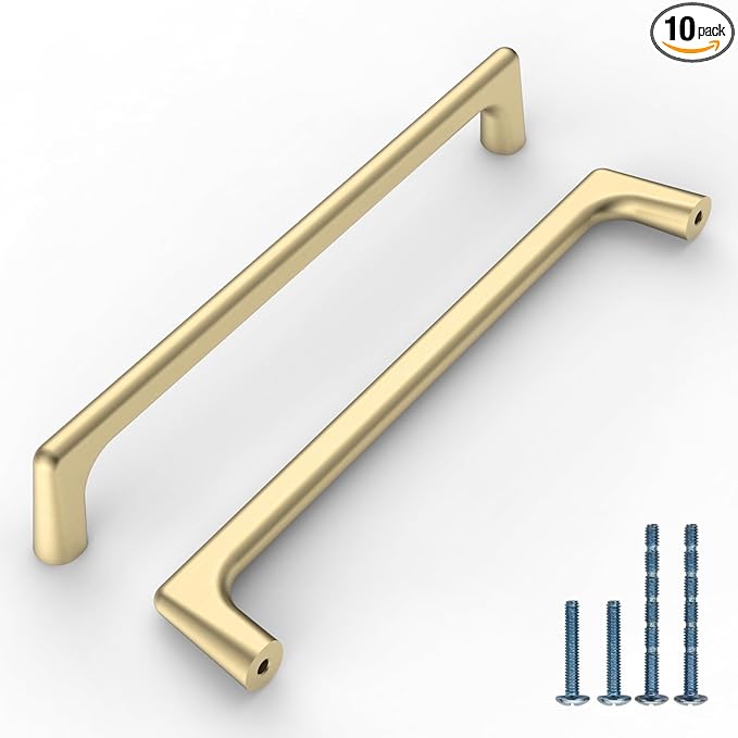 10 Pack Gold Cabinet Pulls - 6.25 Inch Brushed Gold Kitchen Handles for Cabinets & Cupboards