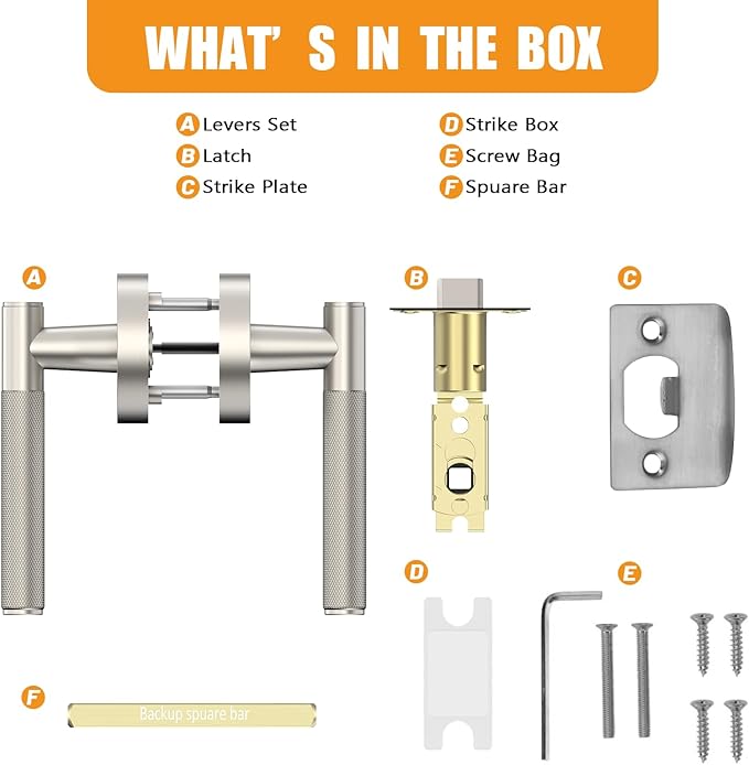 Amerdeco 1 Pack Brushed Satin Nickel Passage Knurled Door Handles, Heavy Duty Non-Locking Door Lever for Hall, Closet, Office Area, Shopping Malls AM0016