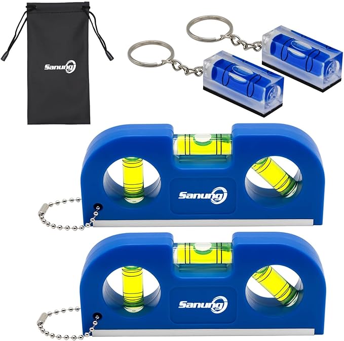 Sanung Magnetic Level Set, 2PCS Portable Bubble Torpedo + 2PCS Acrylic Spirit Levels with Keychain for Quick Attach, 45 90 180 Degree Measurement