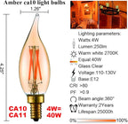 LiteHistory Dimmable 4W 2200K Amber CA10 led Bulb E12 Candelabra led 250lm, Warm White, 40W Flame tip 6Pack