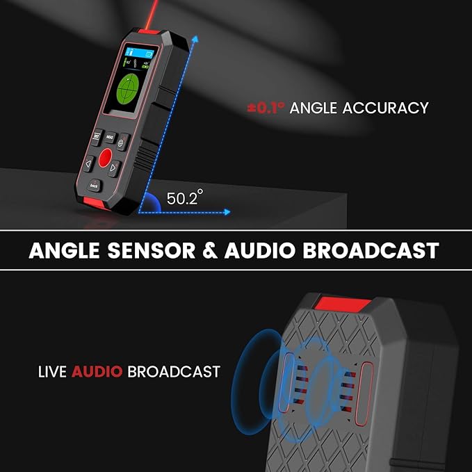 Stud Finder with 196ft Laser Measure, 3 in 1 Electric Wall Scanner Sensor with ±0.1° Digital Level Lithium Battery, LCD Studs Detector Audio Broadcast for Wood Magnetic Metal AC Wire Finding