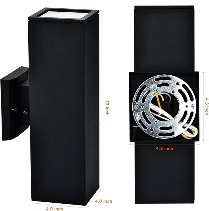 Dawn to Dusk Outdoor Light Fixtures Wall Mount 2 Pack, LED Modern Up Down Lighting Outdoor Wall Sconce Lights 2700k, 13" Black Outside exterior lights for House Porch Garage,IP65,UL Listed (Black)