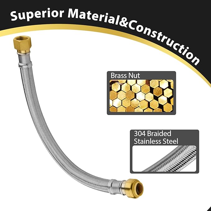50 Pack Foskan 24-Inch Flexible Water Heater Connector Hose,with 3/4" Push-Fit x 3/4" FIP,Compatible with Copper, PEX, CPVC, and PE-RT Pipes for Water and Heating Use（24" Length）