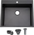 SHACO 25x22 Black Drop In Kitchen Sink, 25 Inch Gunmetal Black Topmount Single Bowl 16 Gauge Stainless Steel Sink for Bar Prep RV Laundry Utility Small Kitchen