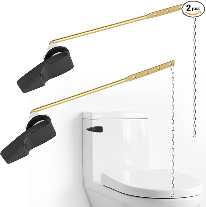 iFealClear 2 Pack Universal Toilet Handle Lever Flush Replacement, Front Mount Toilet Trip Lever Compatible with American Standard, Stainless Steel Flapper Chain, Solid Brass, Oil Rubbed Bronze
