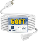 50ft Outdoor Extension Cord for Christmas Decorations - 16/3 Heavy Duty SJTW Waterproof White Electrical Cable with 3 Prong Grounded Plug for Safety, Great for Lawn and Major Appliances