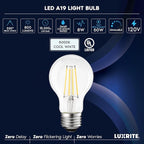 LUXRITE Vintage A19 LED Light Bulbs 60W Equivalent, 5000K Bright White Dimmable, 800 Lumens, Standard LED Edison Bulb 8W, UL Listed, E26 Base (6 Pack)
