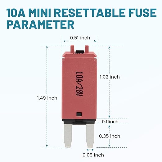 NuIth Manual Reset 10A Mini Fuse Circuit Breakers, E73 Low Profile ATM Circuit Breaker Blade Fuse DC 28V Resettable Standard Blade Fuses for Car Truck RV Marine (2PCS-10A)