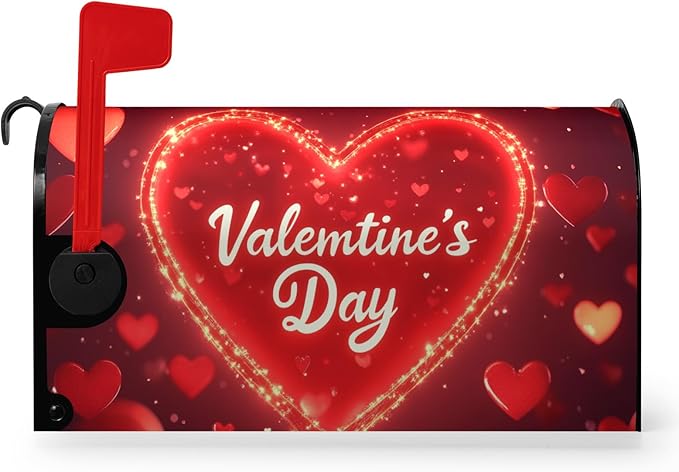 Valentine's Day Mailbox Covers Magnetic Large Size 25.5x21 Inch Red Heart Mailbox Cover Oversized Love Post Letter Box Wraps for Outdoor Garden Decorations
