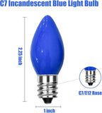 SUNSGNE C7 Blue Christmas Incandescent Light Bulbs, 5 Watt E12 Candelabra Base - Great for Patio, Night Lights, Chandelier Light Bulbs, Candelabra Bulbs, Christmas Decoration, Pack of 25