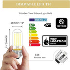 3.2 Inch 5000K Daylight White E26 LED Bulb 60 Watt Equal, AC 120V 600LM Edison Bulbs Dimmable, 6W T10 T30 Filament Light Bulbs Clear Glass for Fan Pendant Wall Light, UL Listed-4 Pack