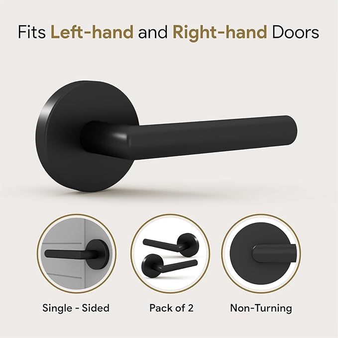 Mega Handles Ronn Dummy Door Handles - 6 Pack Heavy Duty Black Door Handle, Non-Turning Door Handle for Hallway, Closet & French Doors, Single Side, Fits All Standard Doors - Matte Black