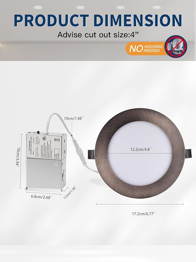 6-inch LED Recessed Light - Slim Recessed Ceiling Light with Junction Box, 12W 5CCT Canless Lighting fixture, Dimmable, Easy Install for Bedroom, Kitchen, Living Room, 12 Pack Oil Rubbed Bronze