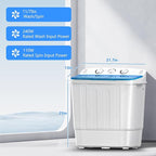 Portable Mini Twin Tub 18lbs Washing Machine With Drying Rack& 10 Hangers, 11lbs Washer & 7lbs Spinner, Small Laundry Washer with Time Control for Camping, Apartments, RV (18lbsBlue)
