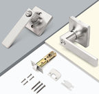 GOBEKOR 2 Pack Keyless Privacy Lever Door Handles Brushed Nickel Square Door Levers Bedroom Door Handle with Lock Straight Door Levers
