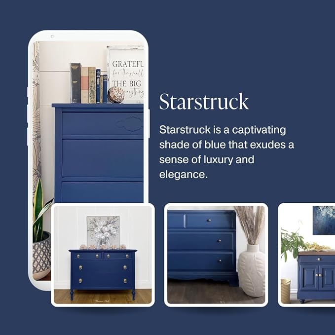Country Chic All-in-One Chalk Paint for Furniture, Cabinets, Home Decor, Eco-Friendly, Matte Finish, Built-In Primer & Top Coat for Wood, Metal - Starstruck (Navy Blue) - 8 oz (237 ml)