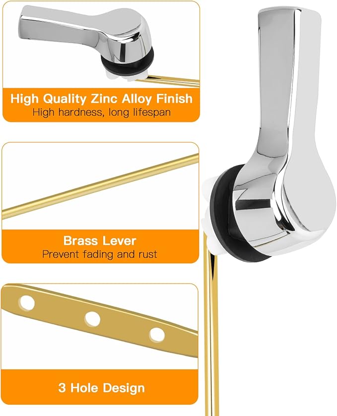 Toilet Handle Replacement Kit, 701 Universal Toilet Flush Handle, Zinc Alloy Toilet Tank Trip Lever with H2 Brass Arm Front-Mount, Repair Kit Fit for American Standard, Mansfield Toilet, Silver