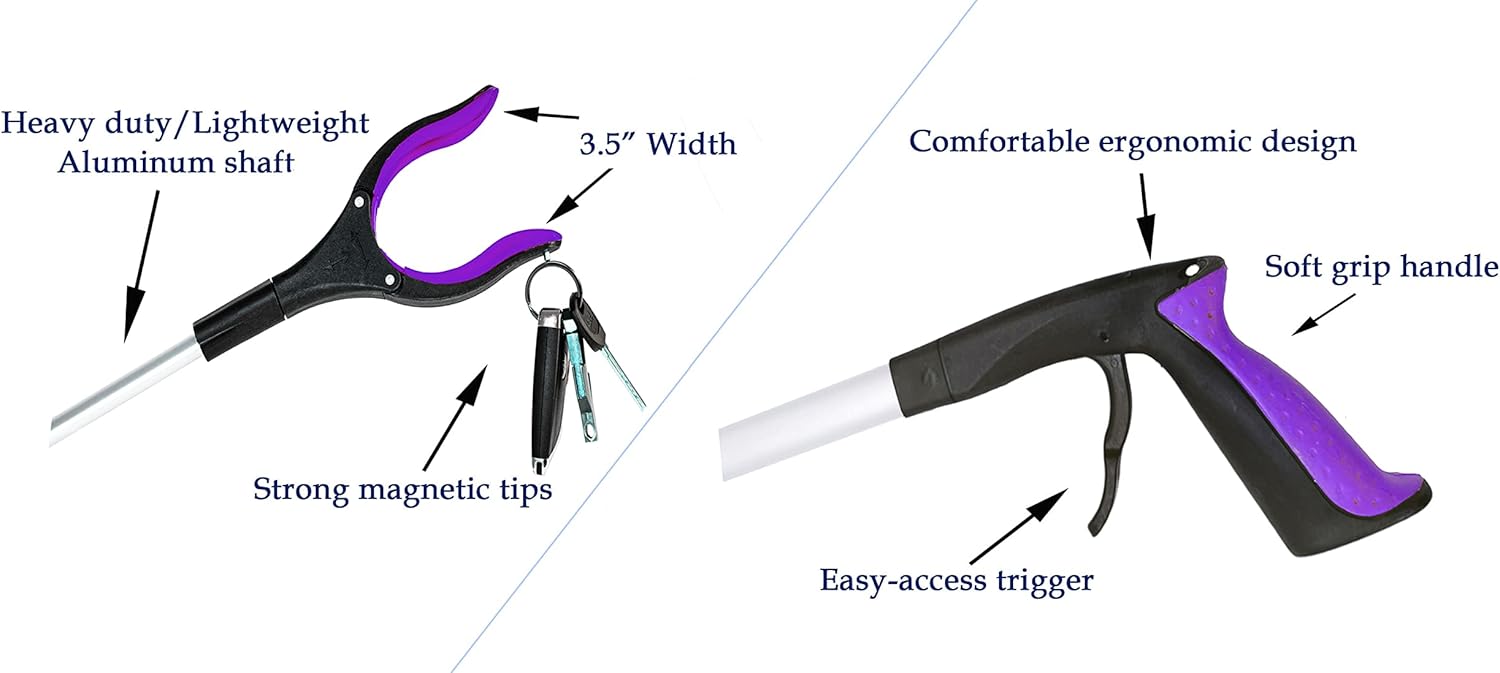 2-Pack Reacher Grabber Tool, Foldable Trash Picker Grabber, Trash Gripper, Garden Nabber, Litter Picker, Extended Grabber（Purple/Purple)