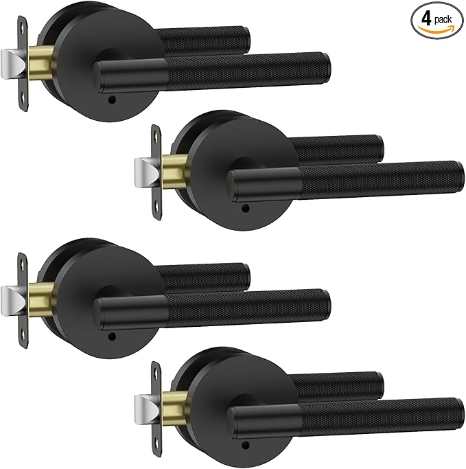 Asidrama 4 Pack Privacy Door Handles with Lock,Matte Black Door Handles Interior for Bedroom or Bathroom, Heavy Duty Black Door Levers, Reversible Keyless Turn Lock Interior Door Handle