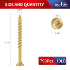 #10 x 2-1/2" Deck Screws (790Pcs) 10lb. Exterior Wood Screws. Carbon Steel, Tan, Flat Head, Rust Resistant epoxy Coated, with T25 Star Bit