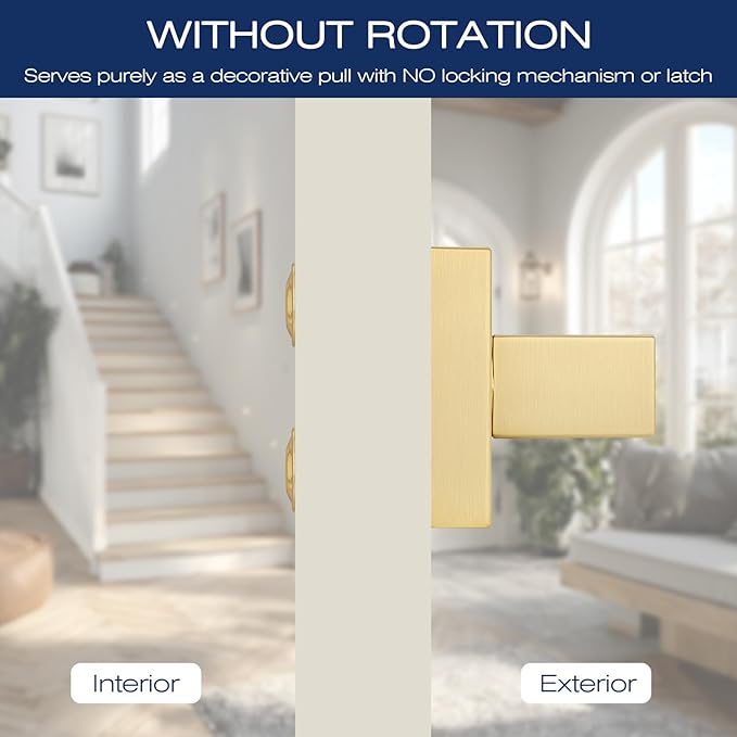 EHOMEWARE 1 Pack Heavy Duty Dummy Door Handle Interior Lever Set, Single Sided Gold Door Knob for Interior Doors, Right/Left Handing