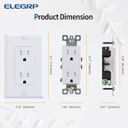 ELEGRP Decorator Wall Receptacle Outlet, Tamper Resistant 15 Amp Standard Electrical Wall Outlet, Residential Grade, Self-grounding, 125V, Wall Plate Included, UL Listed, Glossy White, 20 Pack