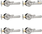 Orger 6 Pack Satin Nickel Privacy Door Lever Interior Door Handle with Lock, Keyless Bed Bath Door Handle Round Door Lever Reversible for Left & Right, Modern Privacy Door Lock Stainless Steel