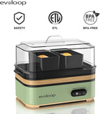 Evoloop Rapid Egg Cooker Electric 6 Eggs Capacity, Soft, Medium, Hard Boiled, Poacher, Omelet Maker Egg Poacher With Auto Shut-Off, BPA Free (Green)